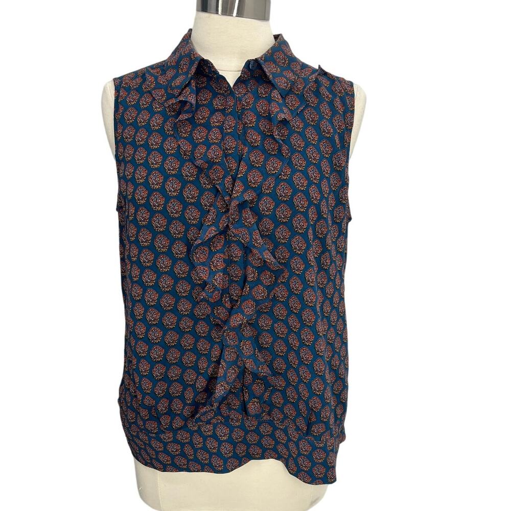 CABI Sleeveless Ruffle Button Down Blouse SZ MD